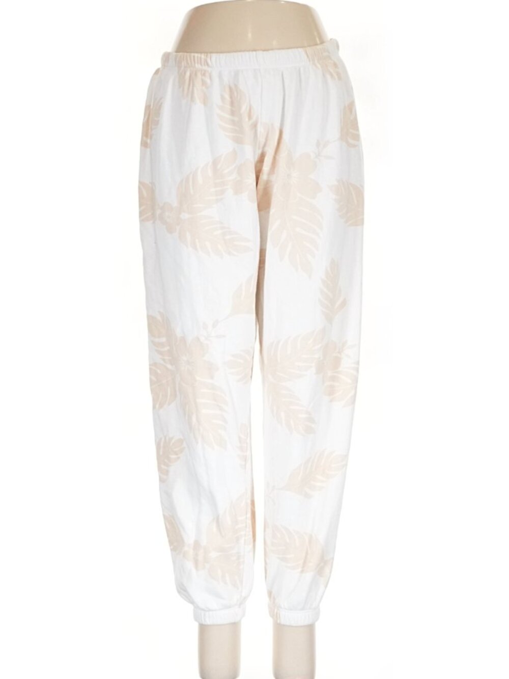 Honorine White Tan Palm Leaf Print Jogger Sweatpants Small